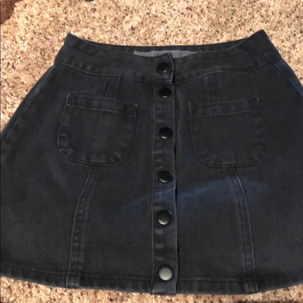 Black denim button down skirt